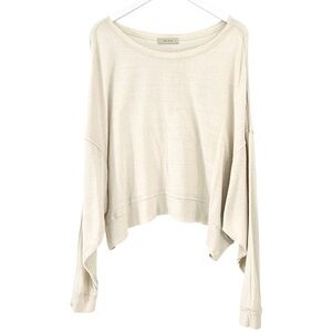 Na Nin Margot Raw Silk Cropped Sweatshirt - Cream White Oversize Long Sleeve Top
